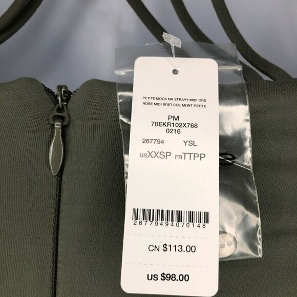 Bebe Olive Mock Neck Strappy Midi Dress Size XXS (Brand New) - Picture 7 of 9